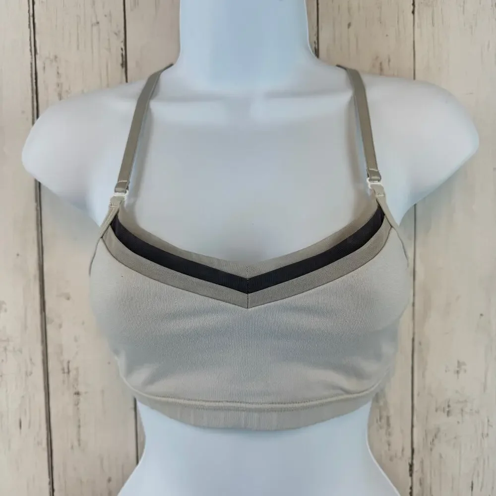 Lululemon White/Grey/Black Mesh V-Neck Cross Back Sports Bra Size 6